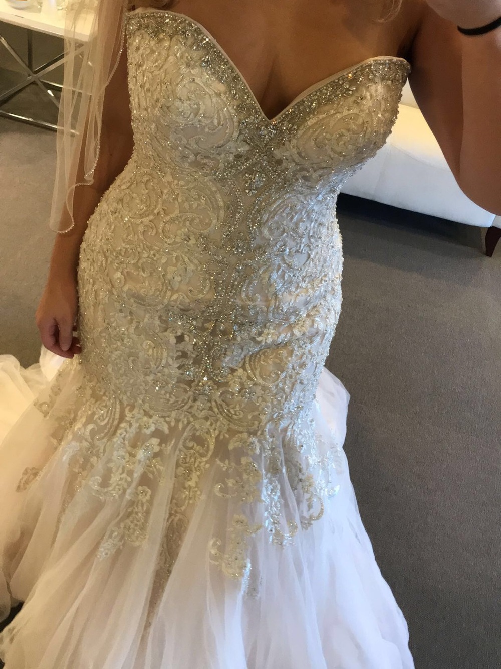 Allure Bridals Strapless Beaded Mermaid Gown in Ivory and Gold